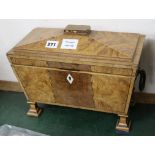 A Regency burr walnut tea caddy, on later feet