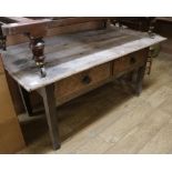 A 19th century stripped pine and oak kitchen table W.164cm