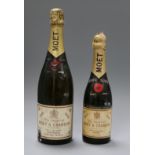 One bottle of Moet & Chandon champagne 1962 and one half bottle of Moet & Chandon champagne 1943