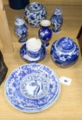 A 19th century Chinese fence pattern plate and a small quantity of other Chinese blue and white