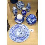 A 19th century Chinese fence pattern plate and a small quantity of other Chinese blue and white