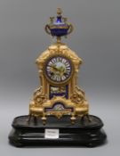 A late 19th century French gilt spelter and Sevres style porcelain eight day mantel clock, height