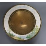 An Elkington gilt brass dish, with a Royal Worcester porcelain rim diameter 32.5cm (a.f.)