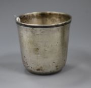 An 18th century? Russian white metal beaker, marks on base, 71mm.