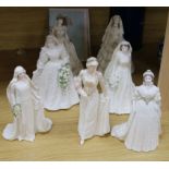 Seven commemorative Coalport figures: Queen Victoria, Princess Alexandra, Queen Elizabeth the