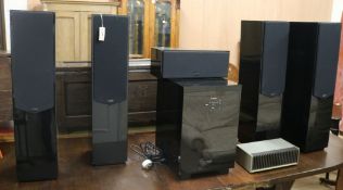 A set of 4 Quad L Series speakers, a powered subwoofer, a 405 amplifier and a Quad 33 tuner (no