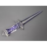 A Murano blue and clear glass dagger length 34.5cm