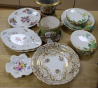 A Victorian strawberry set, two cache pots and sundry ceramics