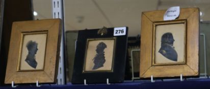 Three Victorian gilt tinted portrait silhouettes