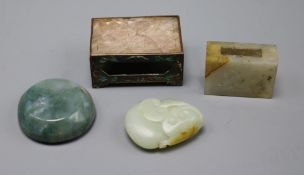Two Chinese jades and two hardstone items (4)