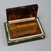 A Swiss pocket musical box, late 19th century, in tortoiseshell case, with original key and green