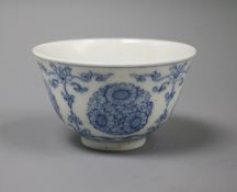 A Chinese blue and white tea bowl, Yongzheng mark