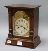 A late 19th century German oak cased eight mantel clock height 33.5cm