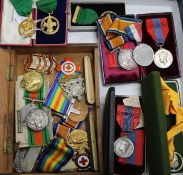 A collection of WWI and WW2 general service medals and other medals, etc.