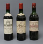 A bottle of Grand Vin De Leoville St Julien Medoc 1966, a bottle of Cos D'Estournel St Estephe