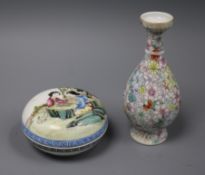 A Chinese famille rose box and cover and a 'thousand flower' vase height 14cm