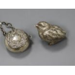 A Victorian novelty silver pepper pot, in the form of a wren, London, 1881 and an Edwardian silver
