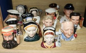 A collection of Royal Doulton small character jugs of cricketers, etc., including Sir Jack Hobbs,