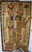 Two pairs of 1920's Egyptian figural appliques wall hangings 190cm x 65cm each