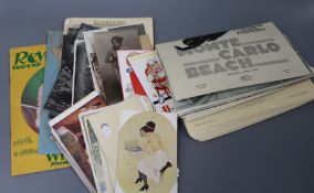 Erotic photos and postcards including Raphael Kirchner, and two programmes for Folies Bergere and