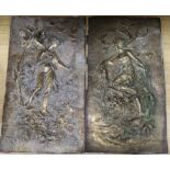 A pair of 19th century embossed brass plaques depicting Diana and Diktynna 51.5 x 29cm