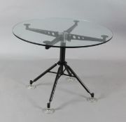 A Norman Foster for Tecno 'Nomos' circular glass top table, Diam. 2ft 11.5in. H.2ft 3in.