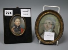Late 18th century English School, oil on ivory miniature, portrait of an officer (a.f.) and