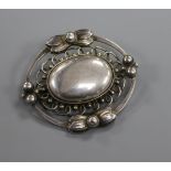 A Danish Georg Jensen sterling silver oval leaf and berry brooch, no. 91, 45mm.