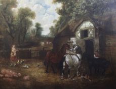 Circle of John Frederick Herring Jnr (1815-1907)oil on canvasHorses, pigs and poultry in a
