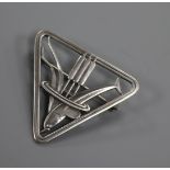 A Danish Georg Jensen sterling silver triangular dolphin brooch, no. 257, 37mm.