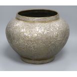 A Persian white metal overlaid brass jardiniere/bowl height 25.5cm