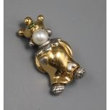 A Garrard two colour 18ct gold, cultured pearl and gem set "clown" brooch,