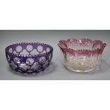 An amethyst overlaid bowl and a cranberry style bowl largest diameter 21cm