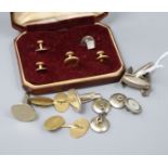 A pair of Georg Jensen sterling silver cuff links, other cuff links and dress studs including one