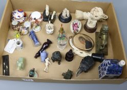 A mixed group of collectables, including Derby and other ceramics, carved ivory and a watercolour