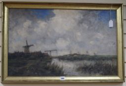 Jan Van Couver, oil on canvas, Village viewed from a canal, signed, 45 x 73cm