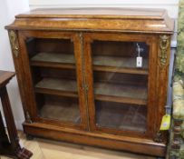 A Victorian gilt metal mounted two door inlaid burr walnut display cabinet W.120cm