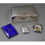 A Continental enamelled silver cigarette case, an enamelled silver vesta, silver vesta and cigarette