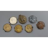 Six 19th century carved lava set oval bracelet panels ( no links) and a similar oval pendant