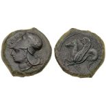 Sicily, Syracuse. Dionysios I. Æ Litra (8.11 g), 405-367 BC. ΣYPA, head of Athena left, wearing