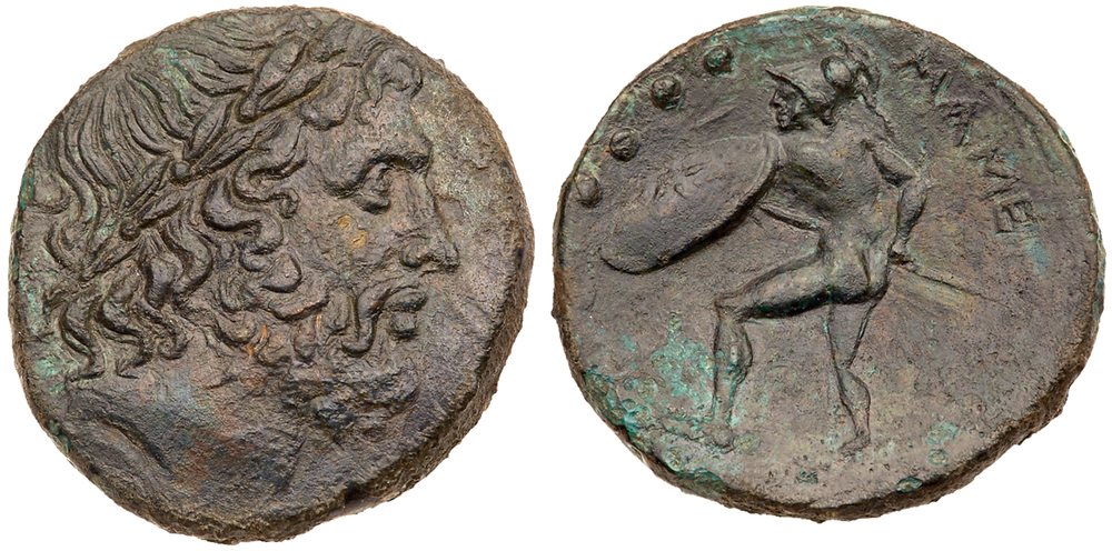 Sicily, Messana. The Mamertinoi. Æ Quincunx (14.30 g), 264-241 BC. Laureate head of Zeus right. rev.