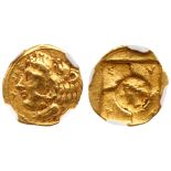 Sicily, Syracuse. Dionysios I. Gold 20 Litrai (1.15 g), 405-367 BC. ΣVPA, head of Herakles left,