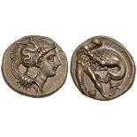 Lucania, Herakleia. Silver Nomos (7.74 g), ca. 390-340 BC. Head of Athena right, wearing crested