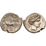 Sicily, Lilybaion. Silver Tetradrachm (16.89 g), ca. 325-305 BC. Charioteer, holding kentron and