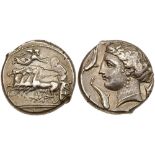 Sicily, Panormos (as Ziz). Silver Tetradrachm (17.14 g), ca. 405-380 BC. Charioteer, holding kentron