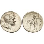 Bruttium, The Bretti. Silver Drachm (4.23 g), 216-214 BC. Second Punic War issue. Veiled head of