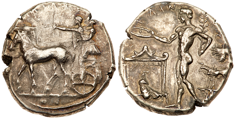 Sicily, Selinos. Silver Tetradrachm (17.24 g), ca. 440-430 BC. ΣEΛIN[O-NTI]-ON (retrograde),