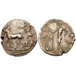 Sicily, Selinos. Silver Tetradrachm (17.24 g), ca. 440-430 BC. ΣEΛIN[O-NTI]-ON (retrograde),