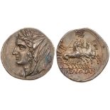 Sicily, Morgantina. The Sikeliotes. Silver 8 Litrai (6.78 g), ca. 214/3-213/2 BC. Veiled head of