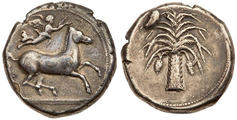 Sicily, Entella. Siculo-Punic mint. Silver Tetradrachm (17.12 g), ca. 410-392 BC. Horse prancing